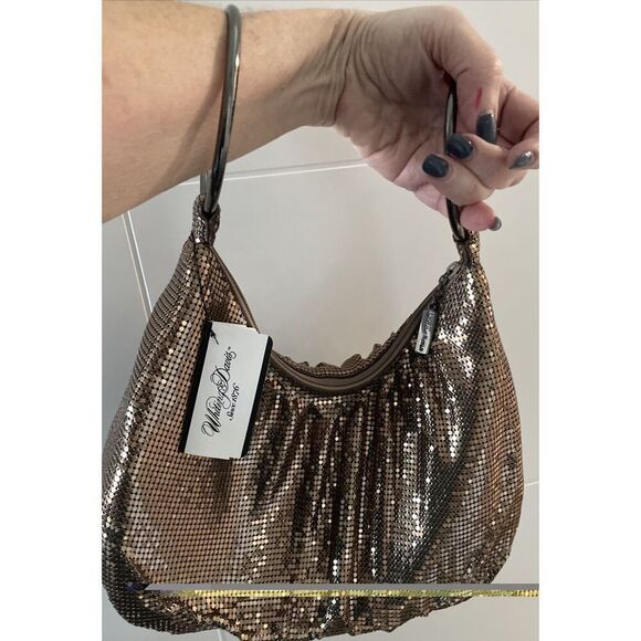 NWT's Whiting and Davis Mesh Double Hoop Hobo Bronze Clutch Handbag - Picture 6 of 6